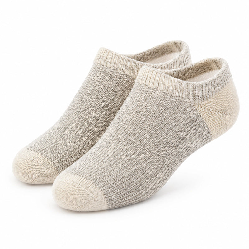 Chaussettes basses 35-38 en maille beige et gris chiné - confort côtelé