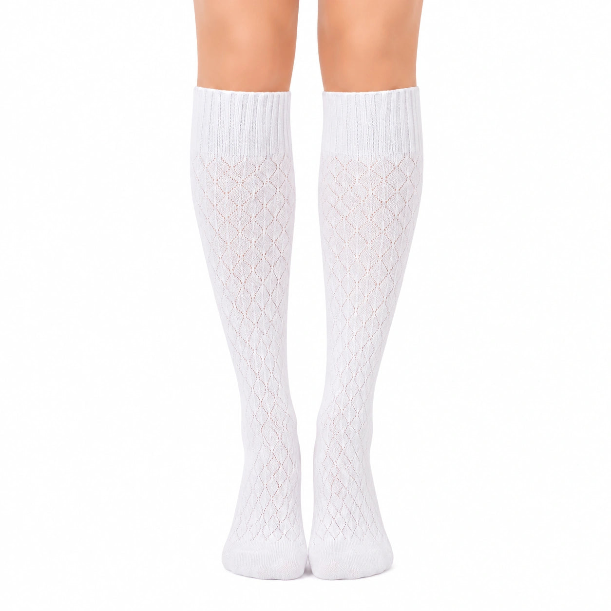 Chaussettes hautes 35-38 blanches en maille ajourée style classique