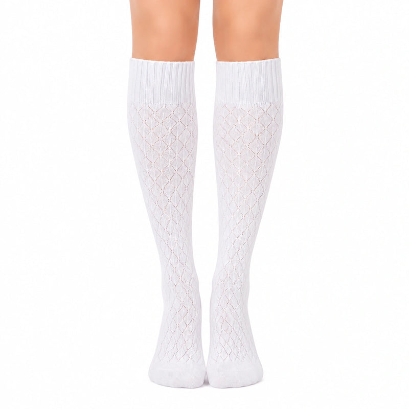 Chaussettes hautes 35-38 blanches en maille ajourée style classique