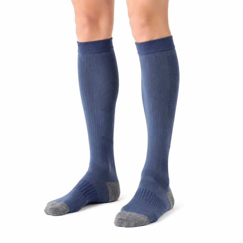Chaussettes hautes 35-38 bleu marine et gris côtelées renforcées pour sport