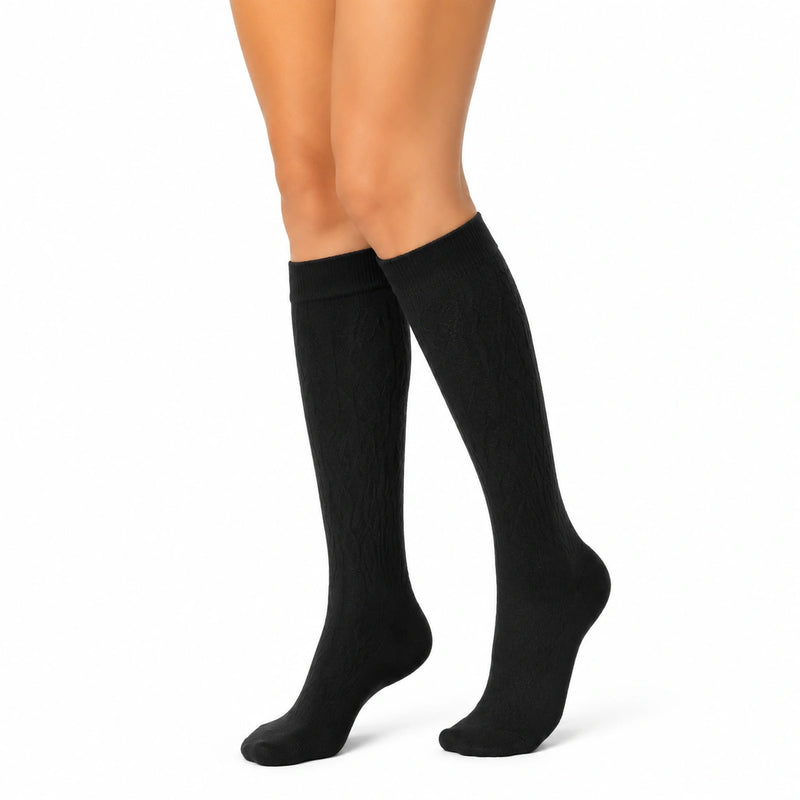 Chaussettes hautes 39-42 en maille noire à motif torsadé style classique
