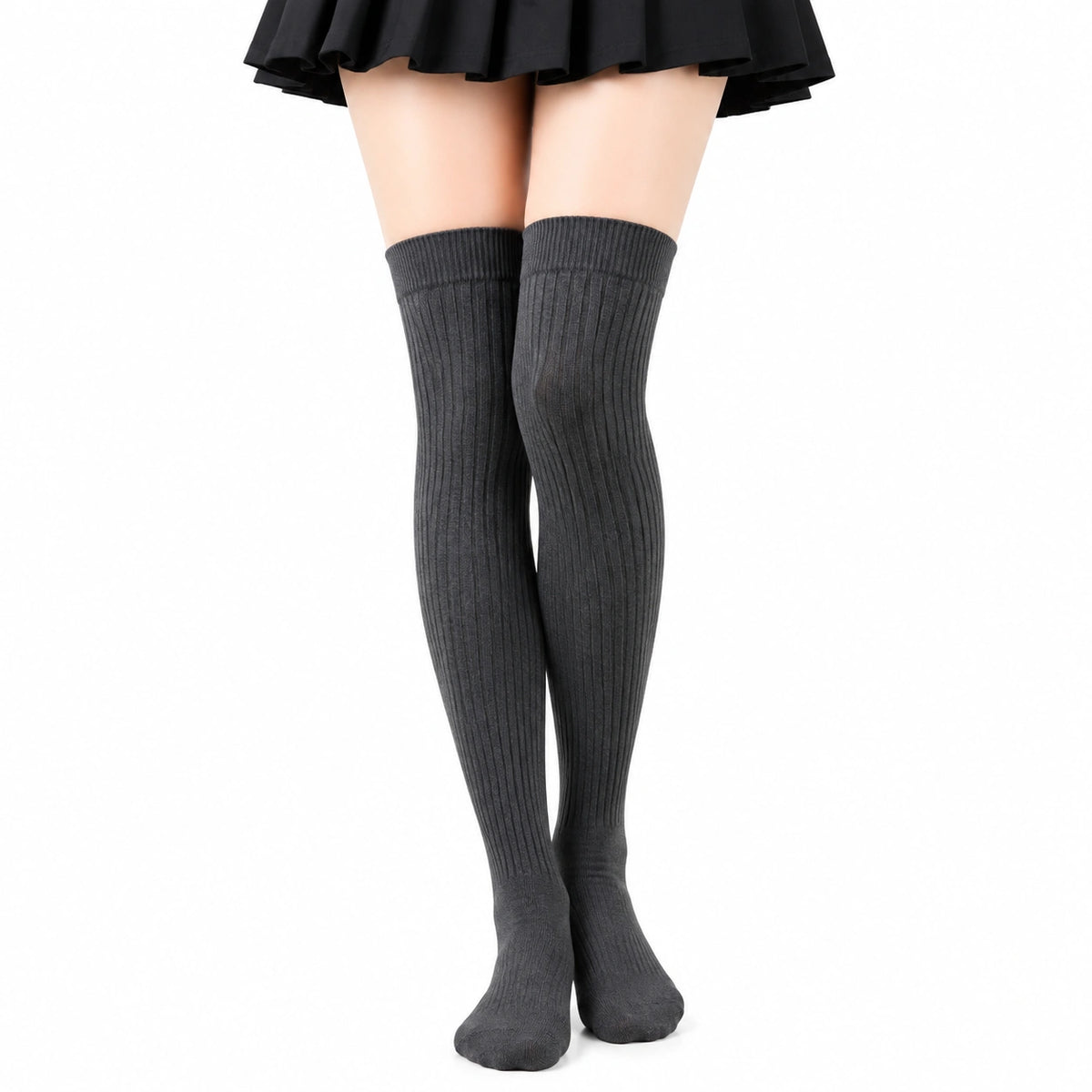 Chaussettes hautes 39-42 grises côtelées en maille textile pour femme style classique