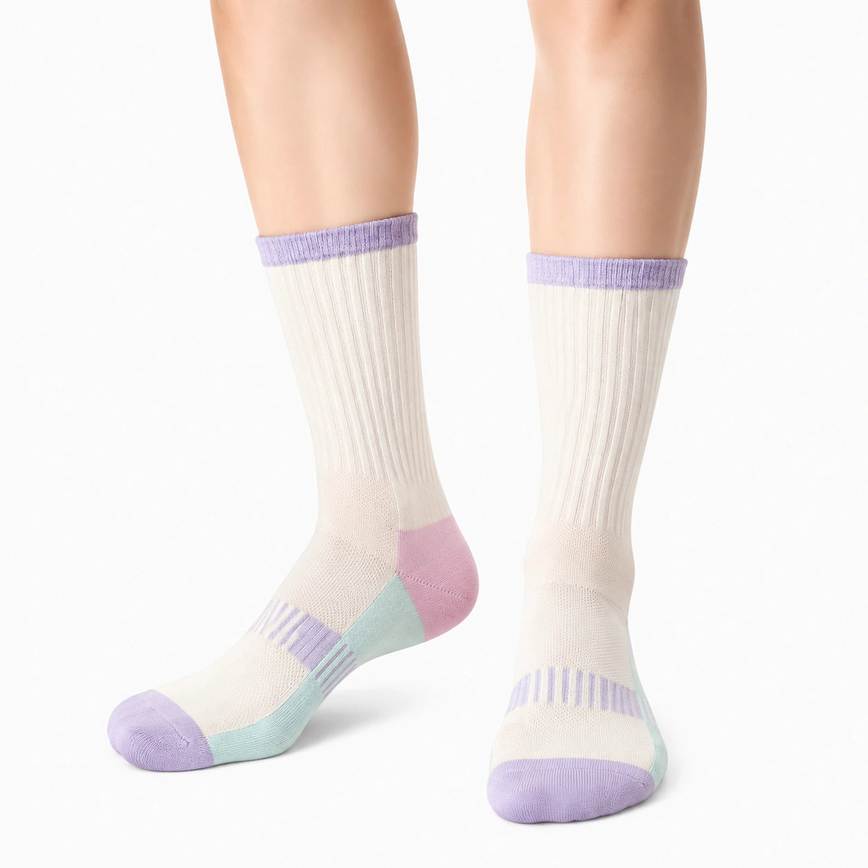 Chaussettes mi-mollet 39-42 en maille côtelée écru lilas rose vert d'eau style décontracté