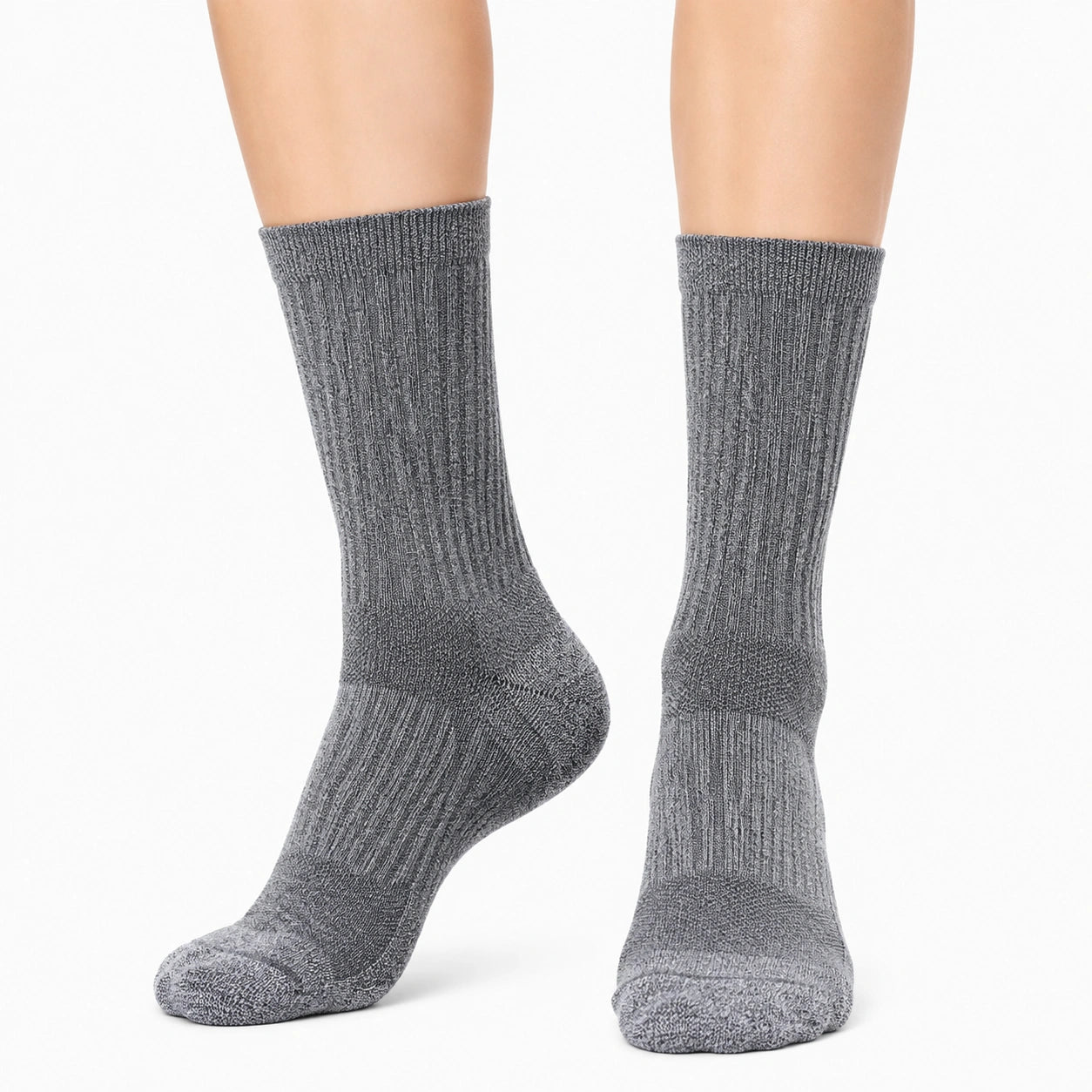 Chaussettes mi-mollet 39-42 textile gris chiné côtelé usage quotidien