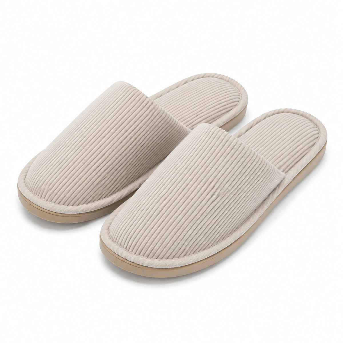 Chaussons ouverts 38/39 en textile côtelé beige pour intérieur
