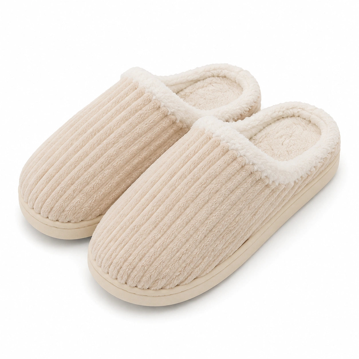 Chaussons d'intérieur 40/41 en textile peluche beige à semelle souple