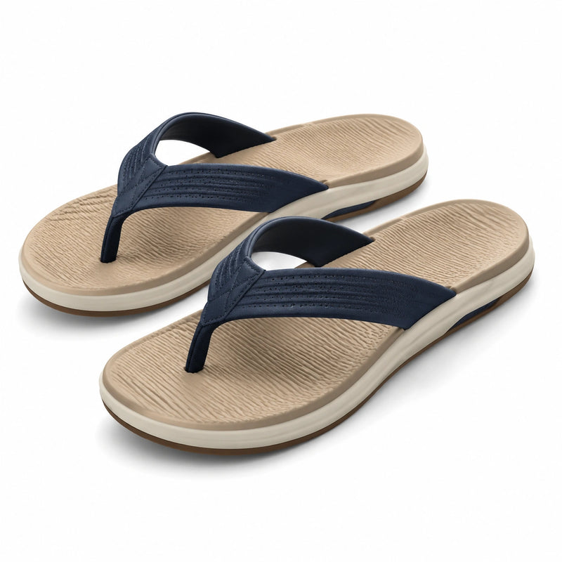 Tongs 36/37 synthétiques beige bleu marine à semelle texturée pour plage