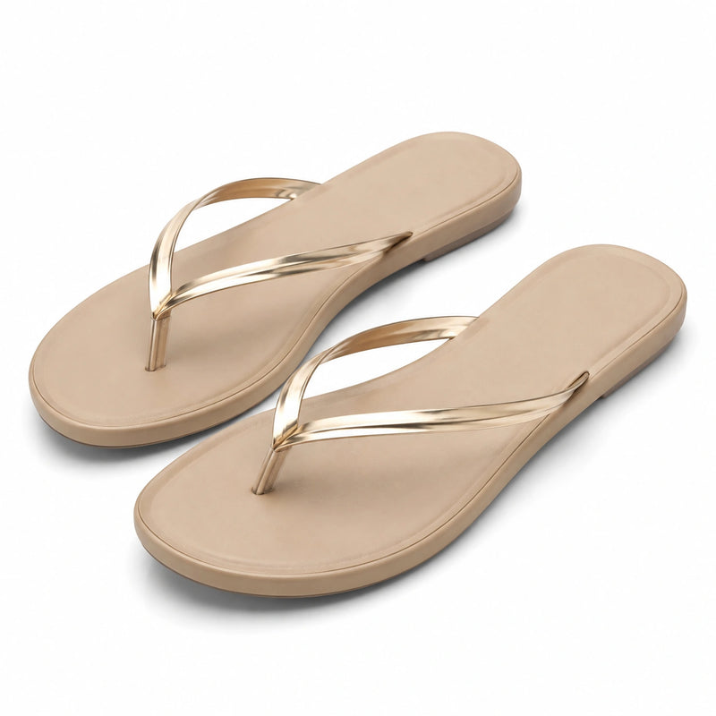 Tongs femme taille 40/41 beige à brides dorées en matière synthétique pour été